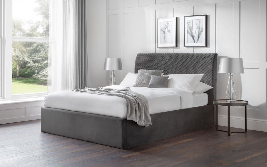 Sanderson Diamond Quilted Velvet Ottoman Bed - The Bed House