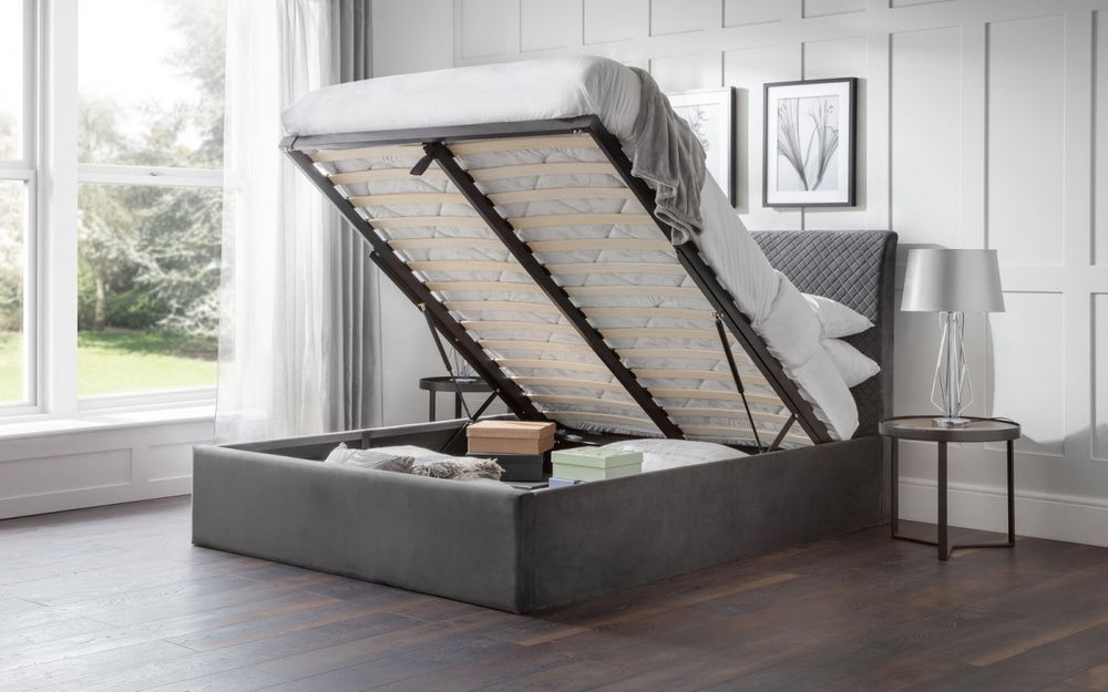 Sanderson Diamond Quilted Velvet Ottoman Bed - The Bed House