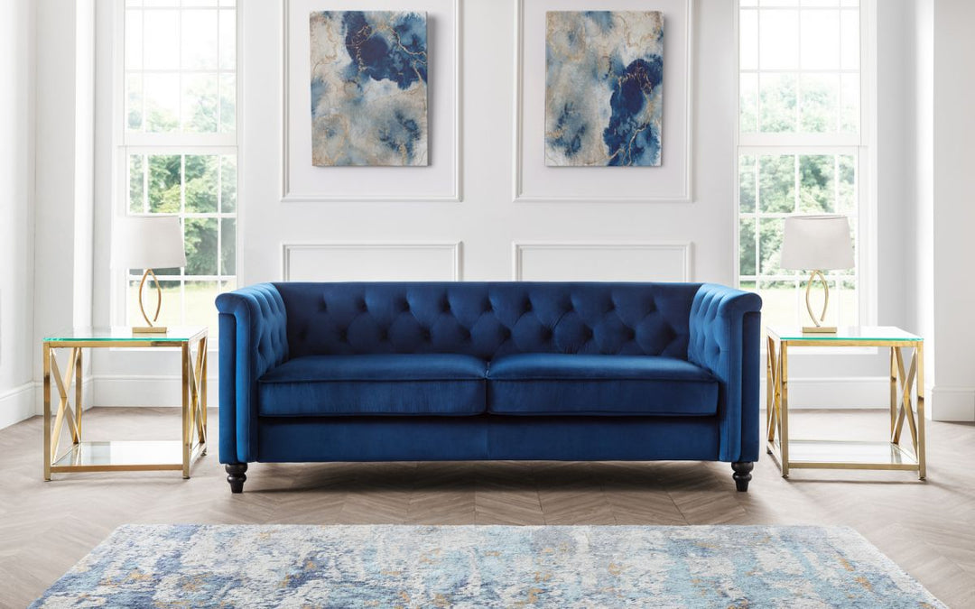 Sandringham 3 Seater Sofa - Blue Velvet - The Bed House