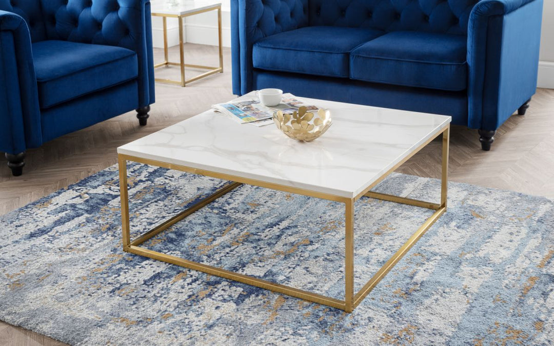 Scala Gold White Marble Top Coffee Table - The Bed House