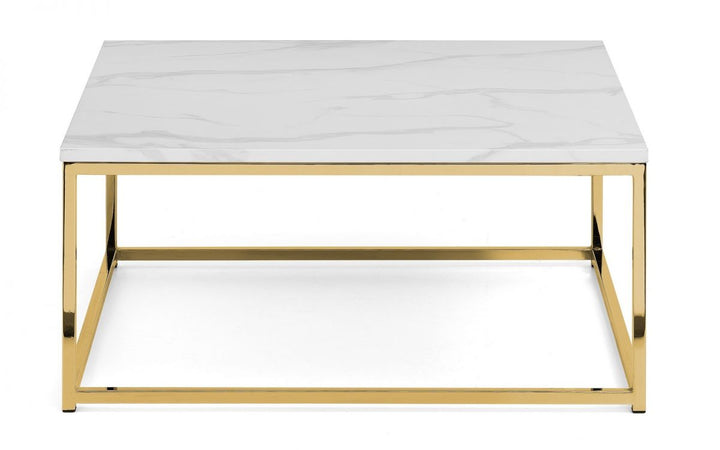 Scala Gold White Marble Top Coffee Table - The Bed House