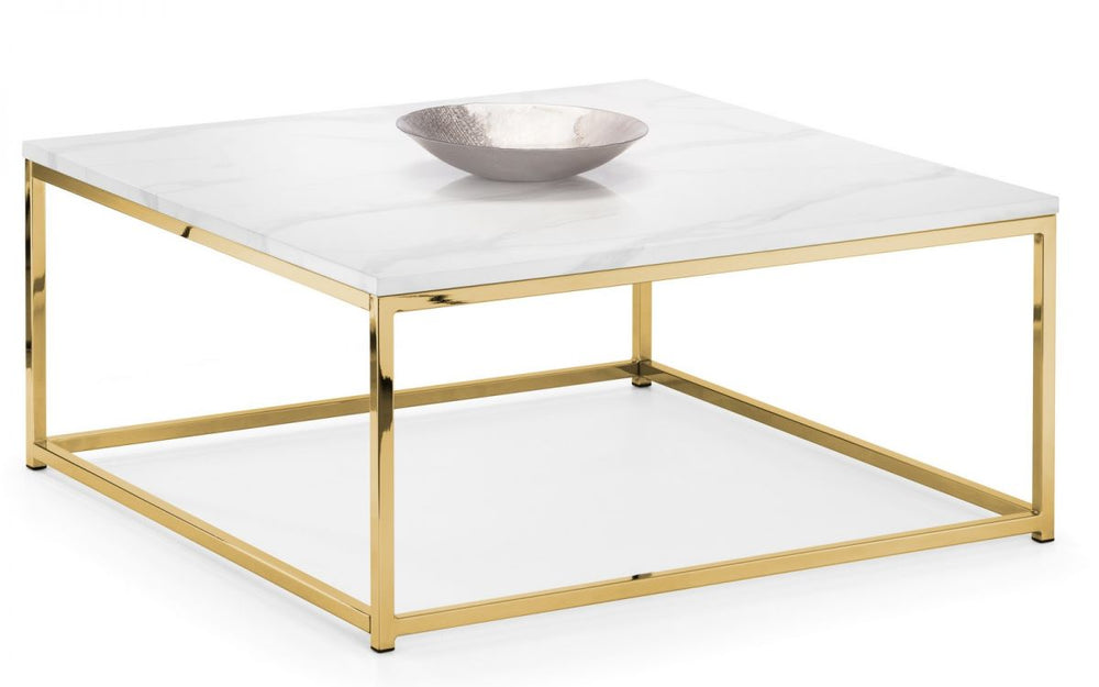 Scala Gold White Marble Top Coffee Table - The Bed House