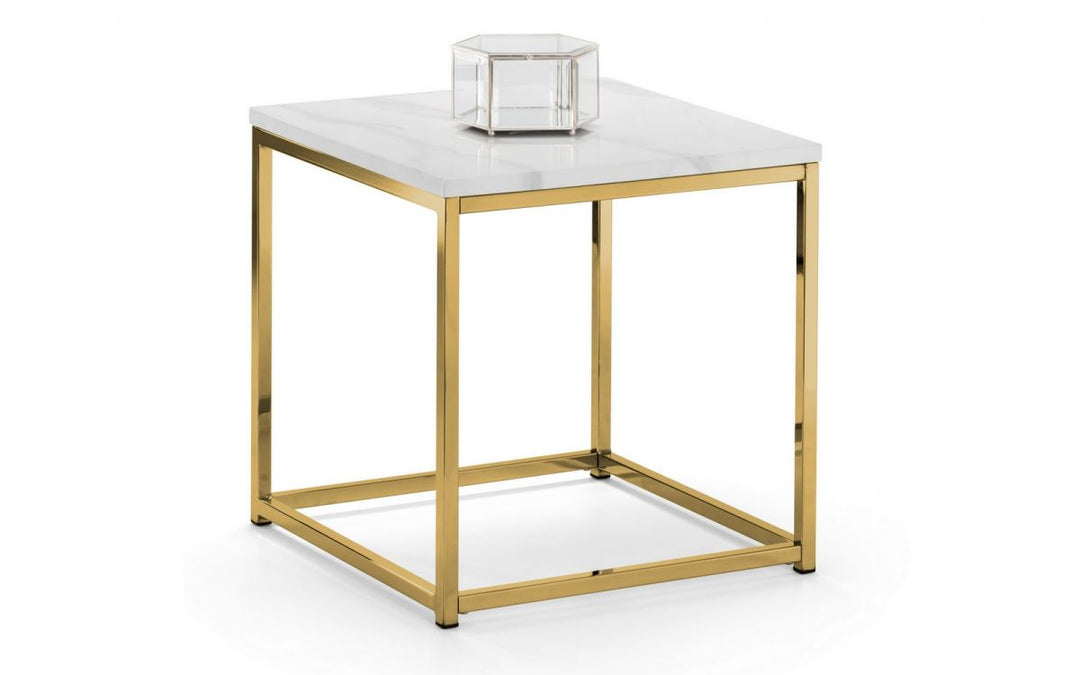 Scala Gold White Marble Top Lamp Table - The Bed House