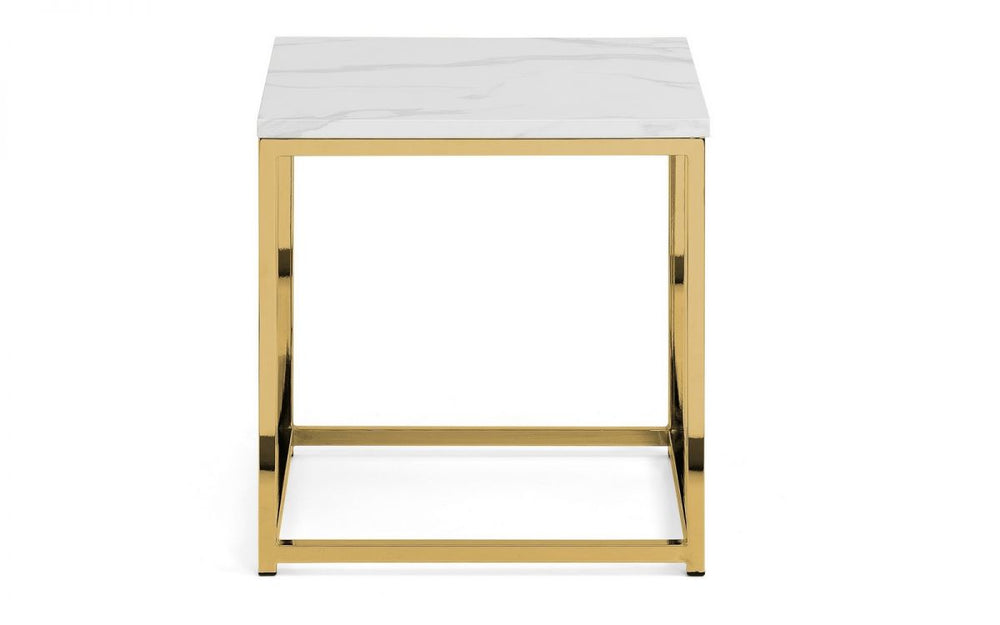 Scala Gold White Marble Top Lamp Table - The Bed House