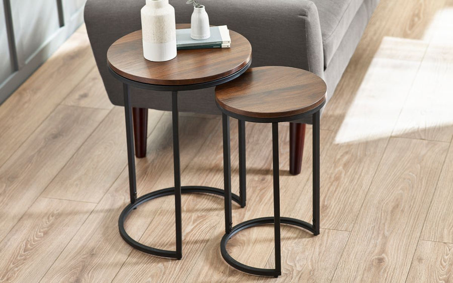 Tribeca Round Nesting Side Tables - Walnut - The Bed House