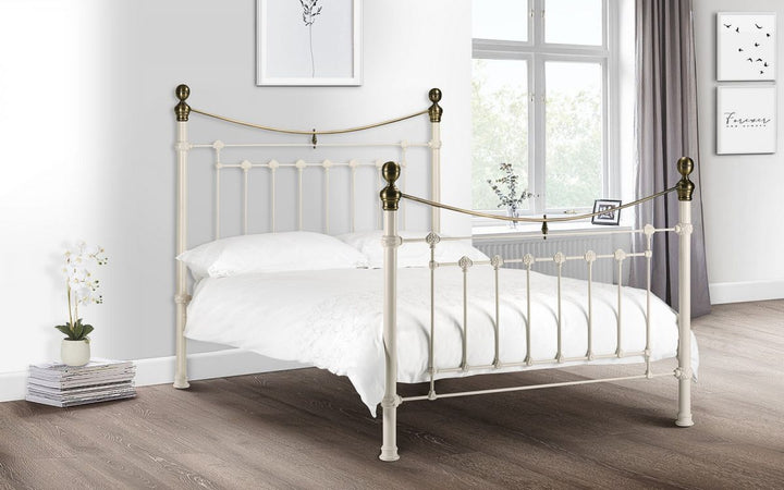 Victoria Bed - Stone White & Brass - The Bed House